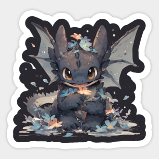 Black dragon love flowers! Sticker